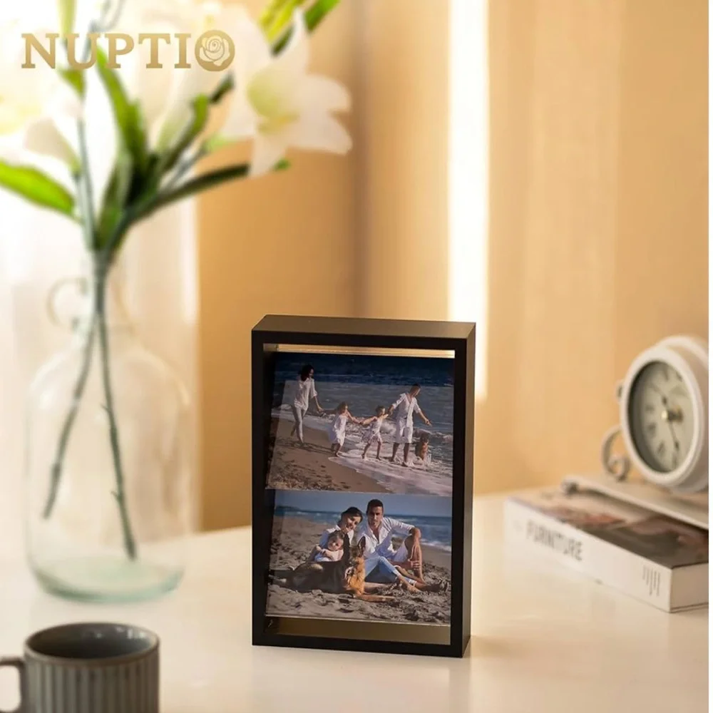NUPTIO Picture Frame 4x6 Double: Black Wood Desk Display Hold 4 Vertical NWT